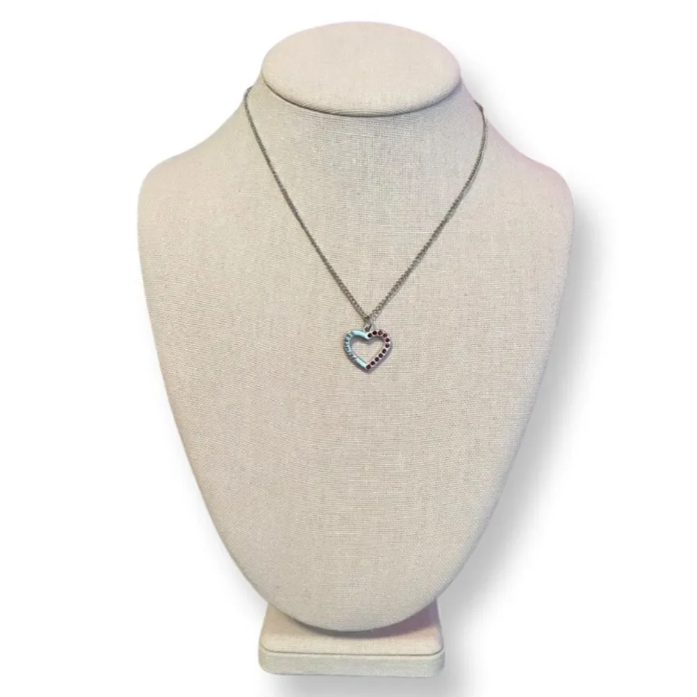 NWOT Disney Princess Red Rhinestone Heart Silver Necklace